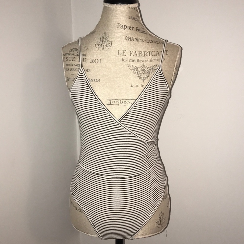 Black and white striped body suit